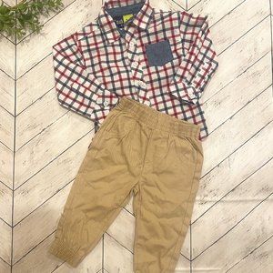 MickMack Like New Plaid Button Down Shirt & Khaki Pants Set Size 12 Months